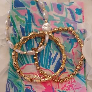 Lilly Pulitzer 3 Piece Gold and White  Bracelet Set Brand New